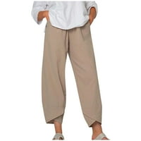 B91XZ Plus veličine Hlače za žene Visoke casual pantalone Čvrsto struk pamučne duge ljetne labave ravne hlače hlače za žene Trendy Khaki, veličina XL