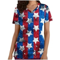 Gacuw Patriot Crewls Day Neovisnosti Slatki vrhovi za žene Modni casual Custo okrugli kratki rukav sa džepovima Loše Majica Vrhovi američke zastave T majice Patriotske grafičke majice