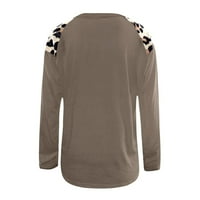 Ženski okrugli vrat Leopard za ispis džepna majica dugi rukavi vrh
