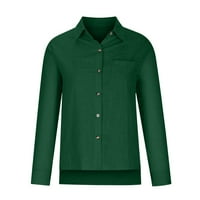 Žene pune boje dolje majice V izrez labava bluza Longt rukav casual radne tunike vrhovi sa džepom zelene