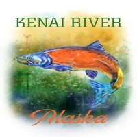 Rijeka Kenai, Aljaska, losos, akvarel