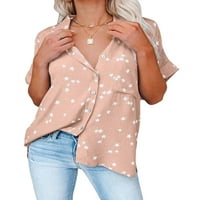 Ženske vrhove gumb dolje bluza kratkih rukava majice dame casual tunika koktel pink 3xl
