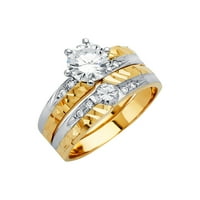 Jewels 14k Žuto zlato Kubični cirkonijski CZ Vjenčani opseg i angažman mladenkini prsten dva seta Trio Set veličine 7.5