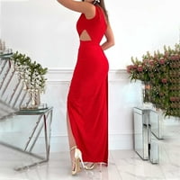 Odieerbi haljine za žene Midi haljine jedno rame Trendy Solid bez rukava izdubljena duga haljina crvena