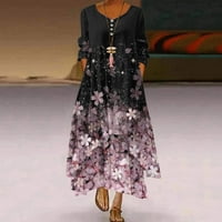 Ženski proljetni ljetni dugi rukav cvjetni print Swing haljina modna haljina O-izrez gumb za ispis džepna