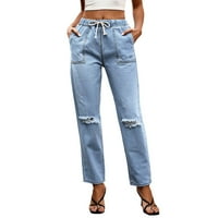 4. jula Ležerne hlače Žene čipke UP CRNJIVANJE Elastični struk raštrkani traper pantalone Ležerne hlače