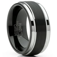 Muški volframovi vjenčani trake crne prstene Silvertone komfora-fit veličine 7.5