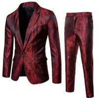 Symoidni muški blezer kaputi i jakne - odijelo tanak 2-komadni odijelo Blazer Business Wedding Party Jacket kaput i hlače Vino crveno XL