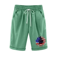 Cleance Plus Veličina Pamučne kratke hlače za žene Dan nezavisnosti Ljeto tiskano peto bodova Velike veličine pamučne hlače hlače hlače, zelene boje