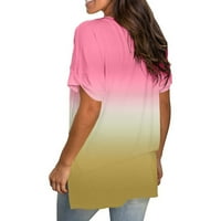 Zpanxa Womens Ljetni vrhovi Gradijent čišćenja tiskana bluza V-izrez kratki rukav labav majica vrhovi ženske vježbe Majice Pink XL