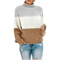 Dahich ženske boje blok džemperi okrugli vrat dugih rukava labav pulover vrhovi Casua Patchwork Pulover pleteni džemper l