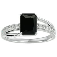 Superjeweler Carat smaragdni oblik crni ukras i dijamantni prsten u srebru sterlinga za žene