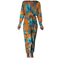 Haljine za žene s dugim rukavima za tisak cvjetni uzorak V-izrez Midi fit i flare Y2K Trendi elegantni klub za odmor za odmor na plaži uz more morska harozna haljina