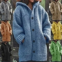 Plus size Ženski kapuljač kapuljača KLIT Zimski kardigan Fau kaput čvrsti jakni kaput sa džepovima Žuta
