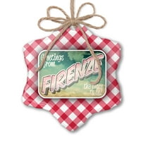 Božićni ukrasni pozdrav iz Firenze, vintage razglednice crveni plaid neonblond