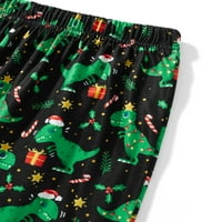 Božićna porodična pidžama Podudaranje postavljenog crnog slova s ​​dugim rukavima Ispiši vrhove i dinosaur