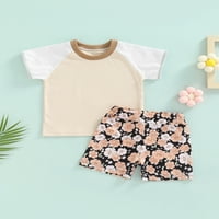 Dječja djevojka kratke hlače odijelo, kratki rukav kontrastni patchwork majica + cvjetni tiskani kratkih