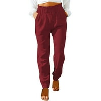 Ženske casual hlače Čvrste pamučne pantalone sa džepom dugih hlača Petite plus veličine pantalone