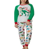 Slušajte Witch Božić Pidžama Set, Ležerni crtani dinosaur Print dugih rukava okrugli vrat Majica + elastični struk duge hlače Dugim kombinezon za roditeljsko-dijete za spavanje