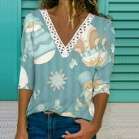 Hueook majice za žene plus veličine s dugim rukavima V izrezana boja u boji modni casual gumb bluza