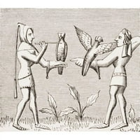 Sokolori prekrivaju svoje ptice iz 19. stoljeća reprodukcija minijature u 14. stoljeću rukopis Livre du Roy Modus po plakatu Print, Veliki - 26