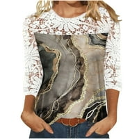 Majice za žene Ljeto Vintage Marble Hollow Čipka patchwork kratkih rukava Crewneck Grafičke težene trendi