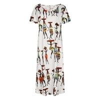 Ljetne haljine za žene plus veličine kratkih rukava za tisak cvjetnog uzorka Okrugli izrez Midi Split
