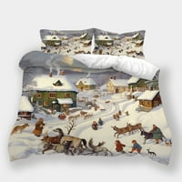 3D pokrov za krevet crtane životinje bijeli sniježni prekrivač za božićnu kuću Vintage Decor prekrivač
