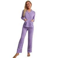 Saten pidžama set za žene dugih rukava s dugim rukavima svilena dugmeta s dolje noćne salone za noćne