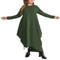 Skromni čvrsti okrugli vrat TEE haljina s dugim rukavima Green Plus Size haljine