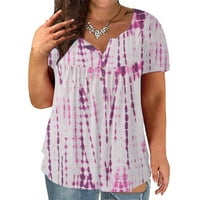 Ženske plus veličine Ljetne naglih bluze Henley V Crtton tipke UP Tun je ruffles Flowy kratkih rukava s kratkim rukavima