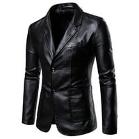 Velika prodaja Muška moda Fau kožne jakne za blejzer dugmad dugih rukava Otvoreno prednji 0ffecice Blazer