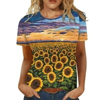 Bvanrty Ženska odjeća Dressy Loose Plus size Bluzes Majice za djevojku Žena Pulover modni V-izrez kratki rukav cvjetni tisak majica Udobna casual žuta xxl