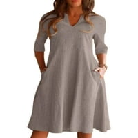 Capreze ženske ljuske haljine Solid Boja midi haljina V izrez casual džep siva 4xl