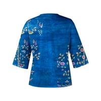 Apepal ženski rukav tunik vrhovi casual v izrez košulje cvjetni ispisani labavi mocilicini bluze plavi