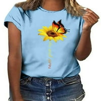 Niveer dame vrhovi majica kratkih rukava leptir pismo tiskani tee boemski pulover Sun cvjetni cvijet,
