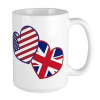 Cafepress - Američki britanski srca - OZ keramička velika krigla