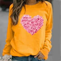 Smanjenje ružičaste ljubavne srčane tisak Valentines Dnevne majice za žene Ležerne prilike na dugim rukavima, pulover u okruglom vratu Ugodna bluza lagana dukseva