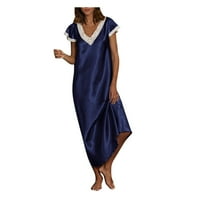 B91XZ pidžama za žene, pokloni za žensku kratku scarke s 4-seeve V domačka kućna odjeća Pajamas duga haljina na noći za spavanje ženske rublje plus size spavaće mornarice, xxl