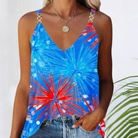 Ženski kameri bez rukava TOP metalni lanac patriotski majica V izrez američke zastave Grafički ljetni majica prsluk