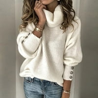 Džemper za žene Turtleneck pulover dugme dugih rukava pune boje labavi pleteni džemper bijeli xxxxxl