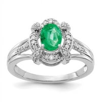 14k bijeli zlatni dijamant i ovalni smaragdni prsten - veličine 7