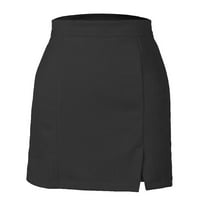 Kožne suknje za žene Modni struk Čvrsta boja Slim patentni zatvarač Casual A-line mini suknja crna l