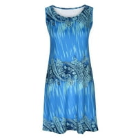 Finelylove sunčane haljine casual maxi haljina a-line duljine koljena na rukavu bez rukava nebo plavi