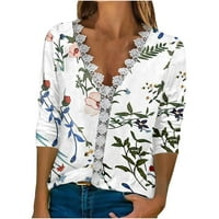 PacommAmrk PI Ženski dugi rukav Dugi rukavi Košulje s klirensom V-izrez cvjetni ispisani bluza s rukavima