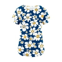Yyeselk Office Bluze za žene za posao Ruffle kratkih rukava okrugli vrat košulje Comfy slatki cvjetni print ljetni dame tuničke vrhove plave s