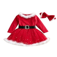 Ležerna haljina s dugim rukavima za suncenje za djevojčicu Božić Velvet Mesh pređe u šivanju a-line