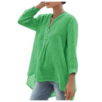 Posteljine za žene Pamučne dugih rukava casual bluze V izrez Loop Fit Ljeto udobne vrhove tunika