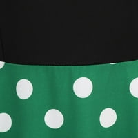 Ženska vintage ball zabava linijska haljina polka tačka haljina patchwork haljina s ramena vrata kratkih rukava zelena m