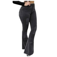 Ležerne ženske hlače ženske elastične hlače klasične čvrste boje traper bell botton traperice sa džepovima